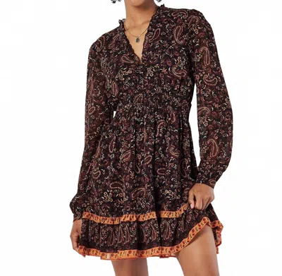 Apricot Paisley Border Ruffle Dress In Black In Brown