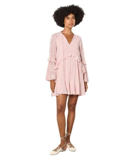Apricot Paisley Embroidered Boho Dress In Pink