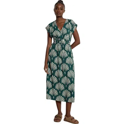 Apricot Palm Geo Smock Waist Dress In Green