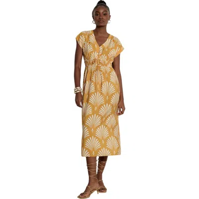 Apricot Palm Geo Smock Waist Dress In Yellow
