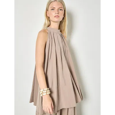 Apricot Pleat Detail Tunic Top In Brown