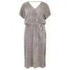 Apricot Plisse V Neck Dress In Silver In Grey