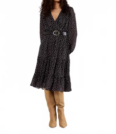 Apricot Polka Dot Chiffon Wrap Dress In Black In Multi