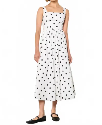 Apricot Polka Dot Smocked Midi Dress In White