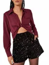 Apricot Presley Sequin Velvet Shorts In Black In Black