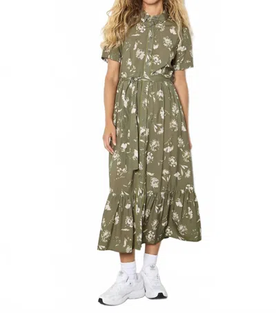 Apricot Pressed Daisy Shirt Dress In Khaki In Green