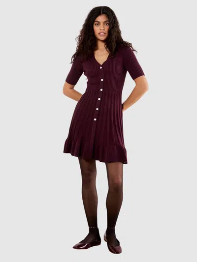 Apricot Ribbed Button Down Mini Dress In Burgundy