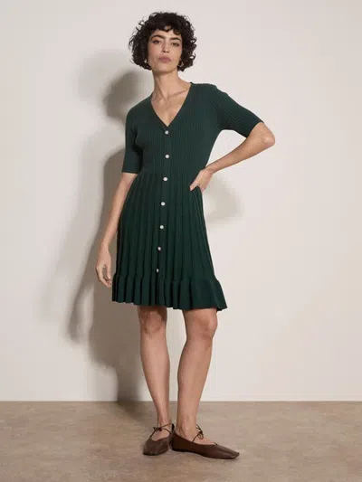 Apricot Ribbed Button Down Mini Dress In Green