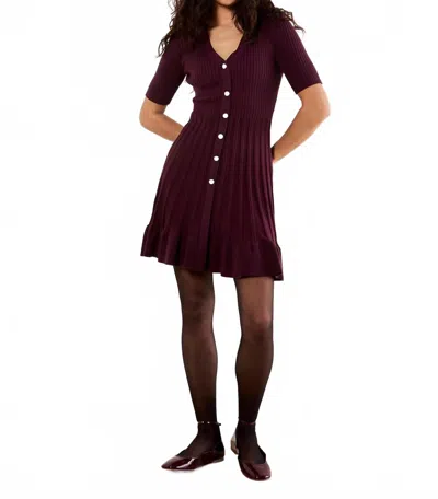 Apricot Ribbed Fit & Flare Dress In Burgundy