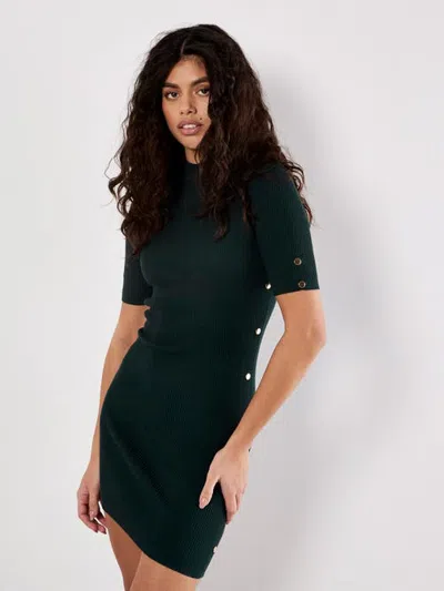 Apricot Ribbed Mock Neck Dress In Green