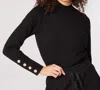 APRICOT RIBBED MOCK NECK GOLD BUTTON SWEATER IN BLACK