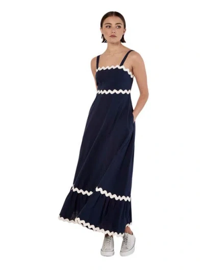 Apricot Rick Rack Trim Trapeze Midaxi Dress In Blue