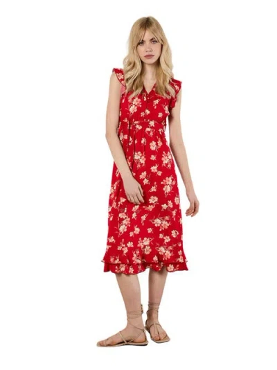 Apricot Rock Cress Floral Ditsy Midi Dress In Red