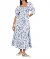 Apricot Rose Cotton Milkmaid Maxi Dress In Blue/white In Blue