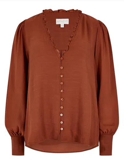 Apricot Ruffle Neck Button Through Blouse In Rust In Multi