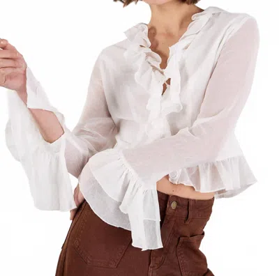 Apricot Ruffle Tie Up Crop Top In White