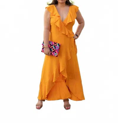 Apricot Ruffle Wrap Hi-lo Dress In Orange