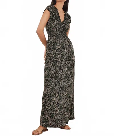 Apricot Rustic Leaf Print Smocked Maxi Dress In Green/ Khaki