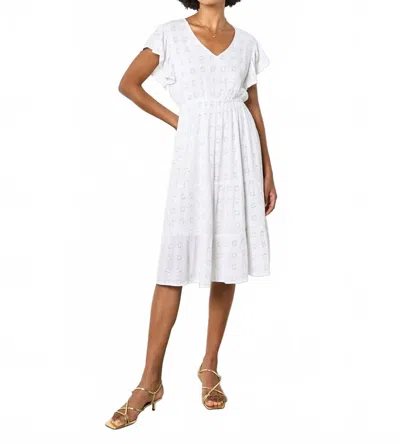 Apricot Sequin Embroidered Flower Ruffle Sleeve Dress In White