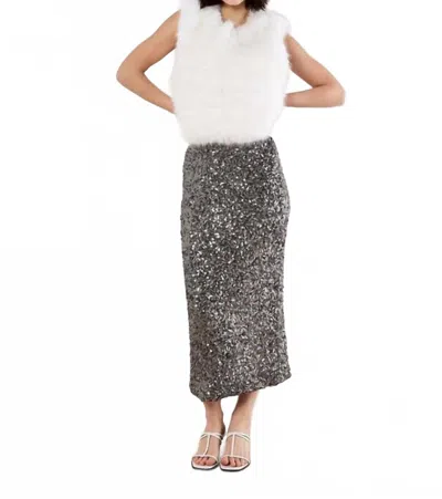 Apricot Sequin Midi Skirt In Grey In Gray