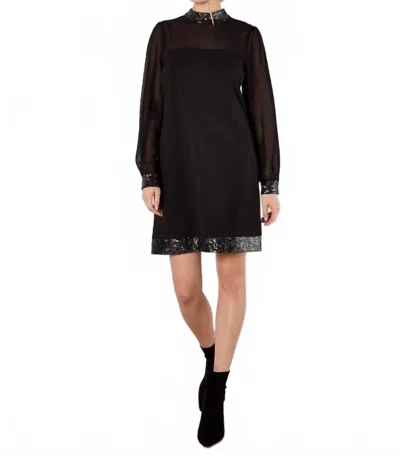 Apricot Sequin Mock Neck Long Sleeve Mini Dress In Black