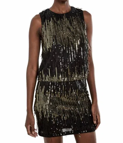 Apricot Sequin Stripe Fringe Shell Top In Black In Multi