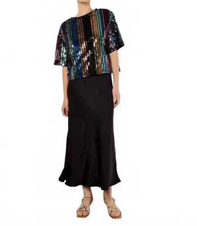 Apricot Sequin Stripe T-shirt In Black In Multi