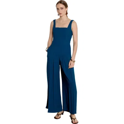 Apricot Shirred Back Wide Leg Jumpsuit In Blue