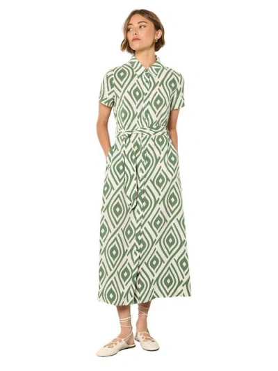 Apricot Short Sleeve Midi Shirt Dress In Green