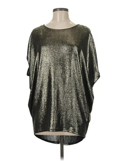 Apricot Short Sleeve Top Gold Metallic Pattern Scoop Neck Tops In Green