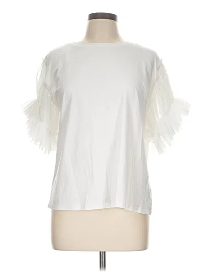 Pre-owned Apricot Short Sleeve Top White Ruffles Neckline Tops