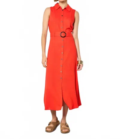 Apricot Sleeveless Belted Shirt Midi Dress In Red