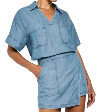 Apricot Open Collar Slub Blouse In Denim Blue