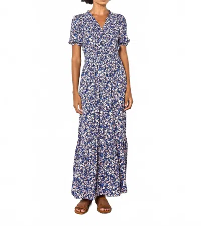 Apricot Smock V-neck Floral Maxi Dress In Blue