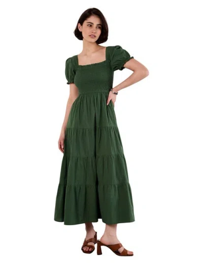 Apricot Smocked Cotton Poplin Midi Dress In Green