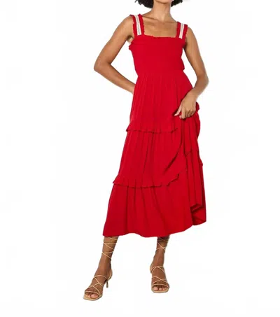 Apricot Smocked Crochet Dress In Red