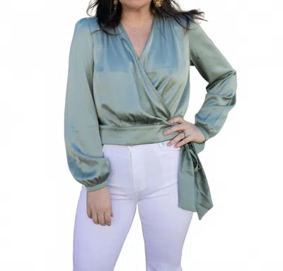 Apricot Soft Satin Wrap Top In Mint In Green