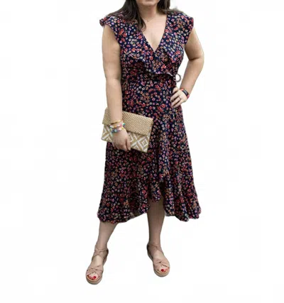 Apricot Spaced Ditsy Ruffle Wrap Dress In Navy In Brown