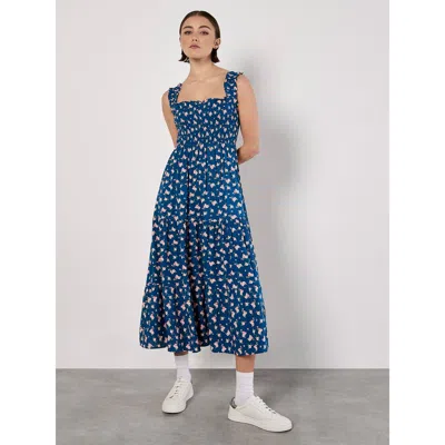 Apricot Spaced Ditsy Smocked Tiered Dress In Blue