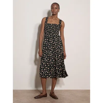 Apricot Spaced Ditsy Smocked Tiered Dress In Black