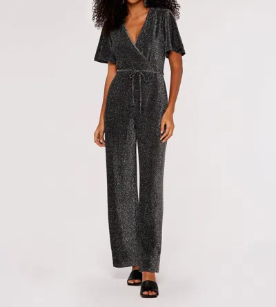 Apricot Sparkle Angel Sleeve Jumpsuit In Light Grey / Silver