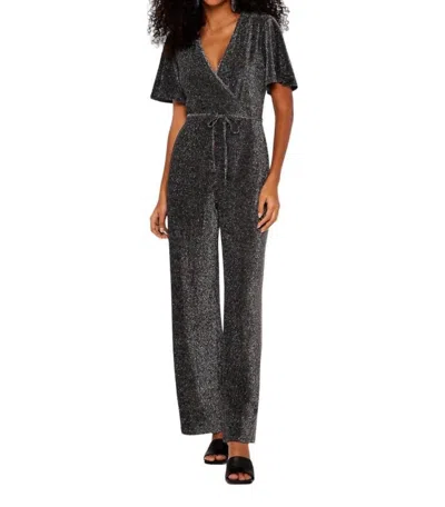 Apricot Sparkle Angel Sleeve Jumpsuit In Silver In Gray