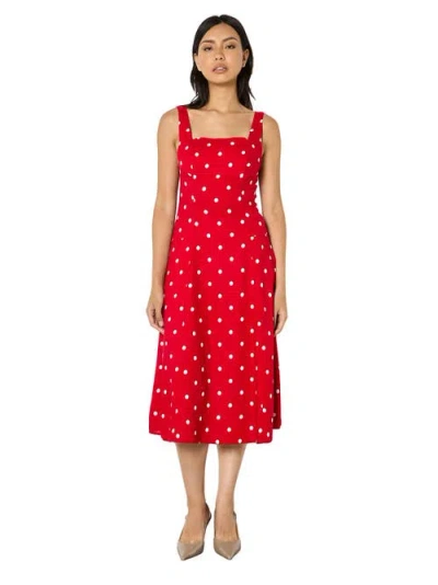 Apricot Square Neck Midi Dress In Red