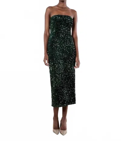 Apricot Strapless Sequin Midi Dress With Back Slit In Green In Black