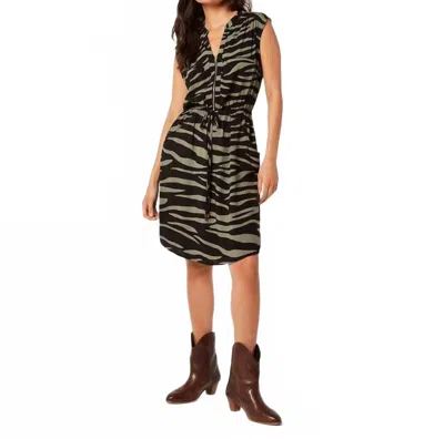 Apricot Stripe Zip Sleeveless Dress In Black/green In Animal Print