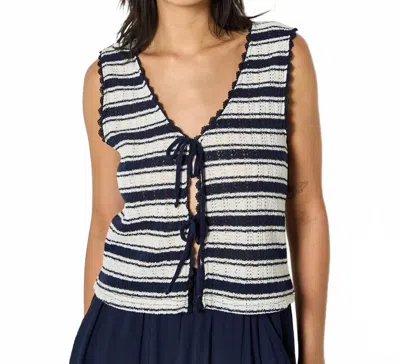Apricot Striped Tie Sleeveless Top In Blue In Black