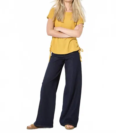 Apricot Summer Waffle Side Ruched Tee In Mustard In Multi