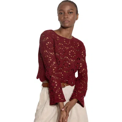 Apricot Tape Yarn Crochet Top In Red
