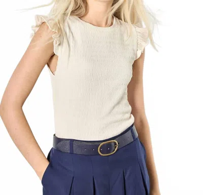 Apricot Textured Jersey Ruffle Sleeve T-shirt In Stone In White