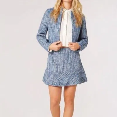 Apricot Textured Tweed Collarless Blazer In Blue